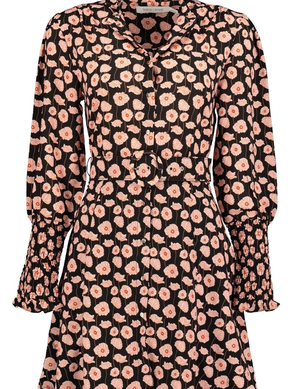bishop + young Black Floral Mini Dress with Belt